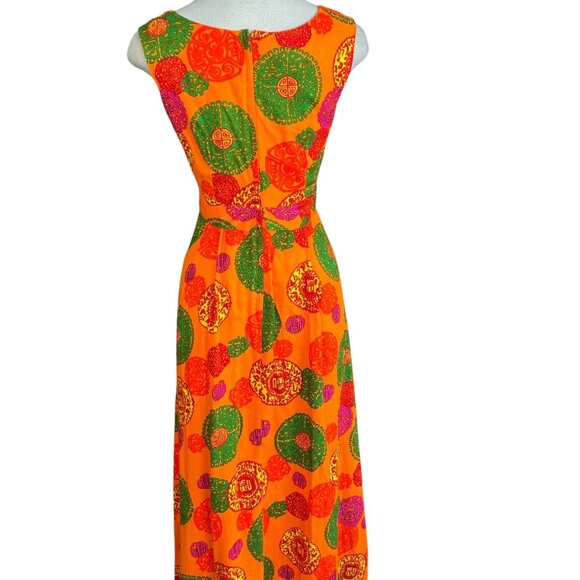 Vintage 70s Hawaii Nei Orange Maxi Hostess Dress Made in Hawaii Size 10 - Picture 5 of 11
